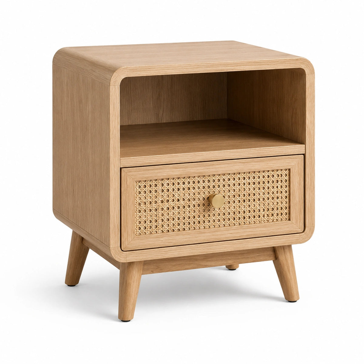 Nachttisch 45 × 40 × 60 cm in Natur/Beige mit Rattangeflecht und Schublade