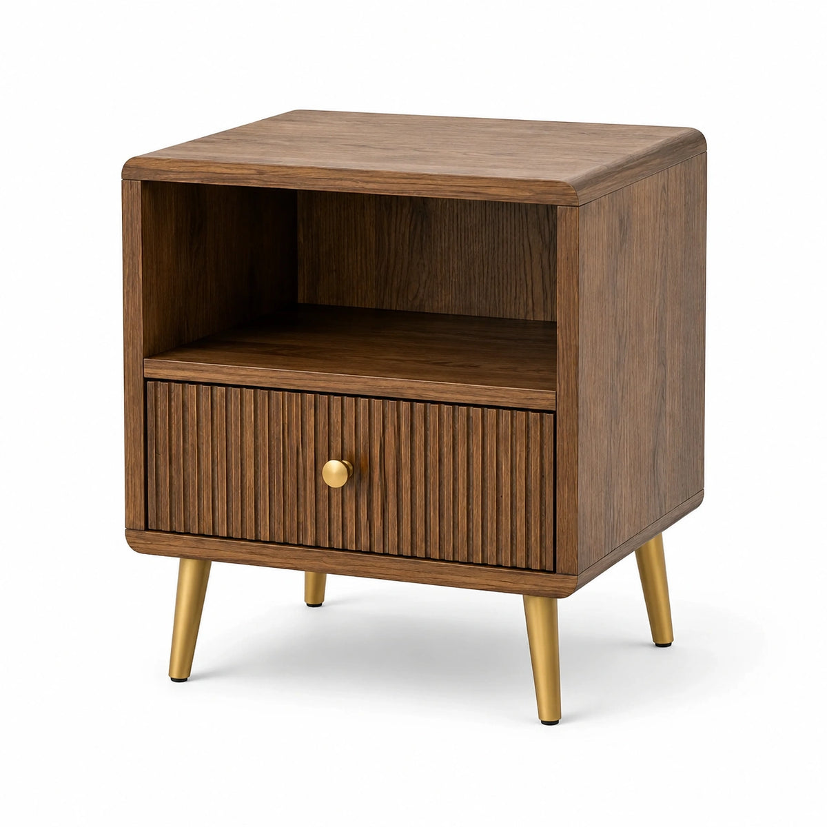 Nachttisch im Retro-Design, Braun/Gold, mit Schublade und offenem Fach, 45 × 40 × 60 cm