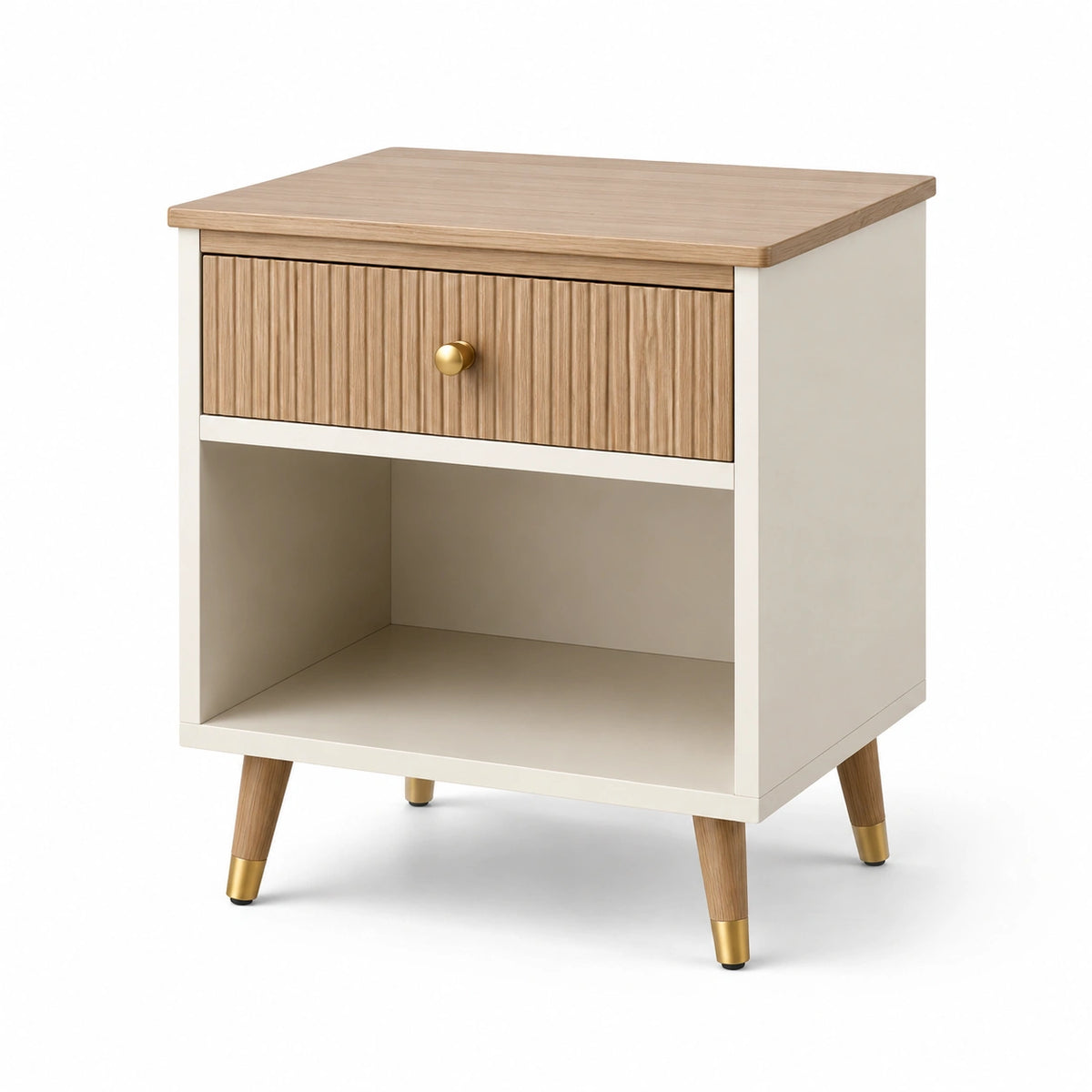 Skandinavisches Design in Beige, Natur und Gold, 50 × 40 × 60 cm, mit Schublade und offenem Fach