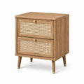 Nachttisch im Retro-Stil aus Holz und Rattan, 50 × 40 × 60 cm, Natur/Beige/Gold