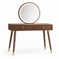 Schminktisch im Mid-Century-Stil mit rundem Spiegel und 2 Schubladen, Braun/Gold, 120 × 45 × 150 cm