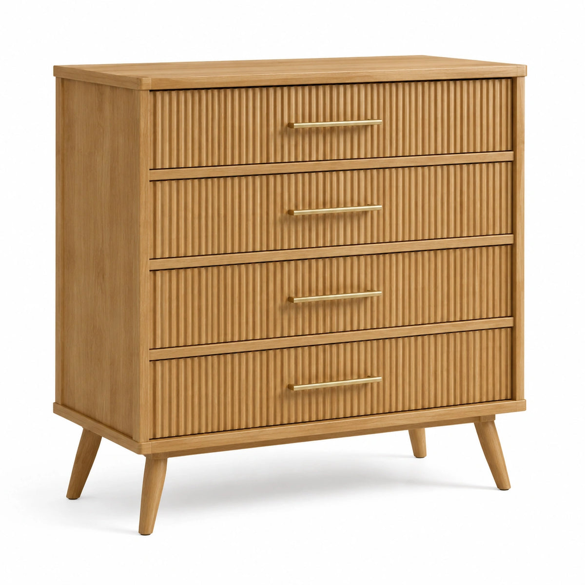 Retro-Kommode in Eichefarben mit goldfarbenen Griffen, 4 Schubladen, 80 × 40 × 100 cm