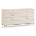 Kommode 160 × 45 × 85 cm in Cremeweiß mit goldfarbenen Metallgriffen und 8 Schubladen