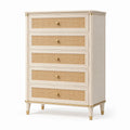 Klassische Kommode mit 5 Schubladen und Rattanfronten, Creme/Natur/Gold, 80 × 40 × 120 cm