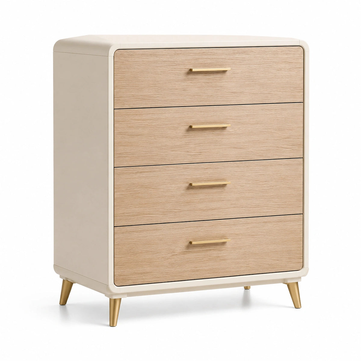 Kommode 80 × 40 × 100 cm Beige in Naturholzoptik mit 4 Schubladen und goldfarbenen Griffen