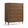 Schubladenkommode mit 5 Schubladen, 100 × 45 × 130 cm, Walnussbraun/Gold, Mid-Century-Stil