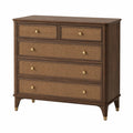 Vintage-Kommode 120 × 45 × 110 cm in Dunkelbraun mit Rattanfronten und 5 Schubladen