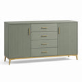 Sideboard aus Holzwerkstoff, 160 × 40 × 90 cm, Graugrün mit goldfarbenen Metallakzenten