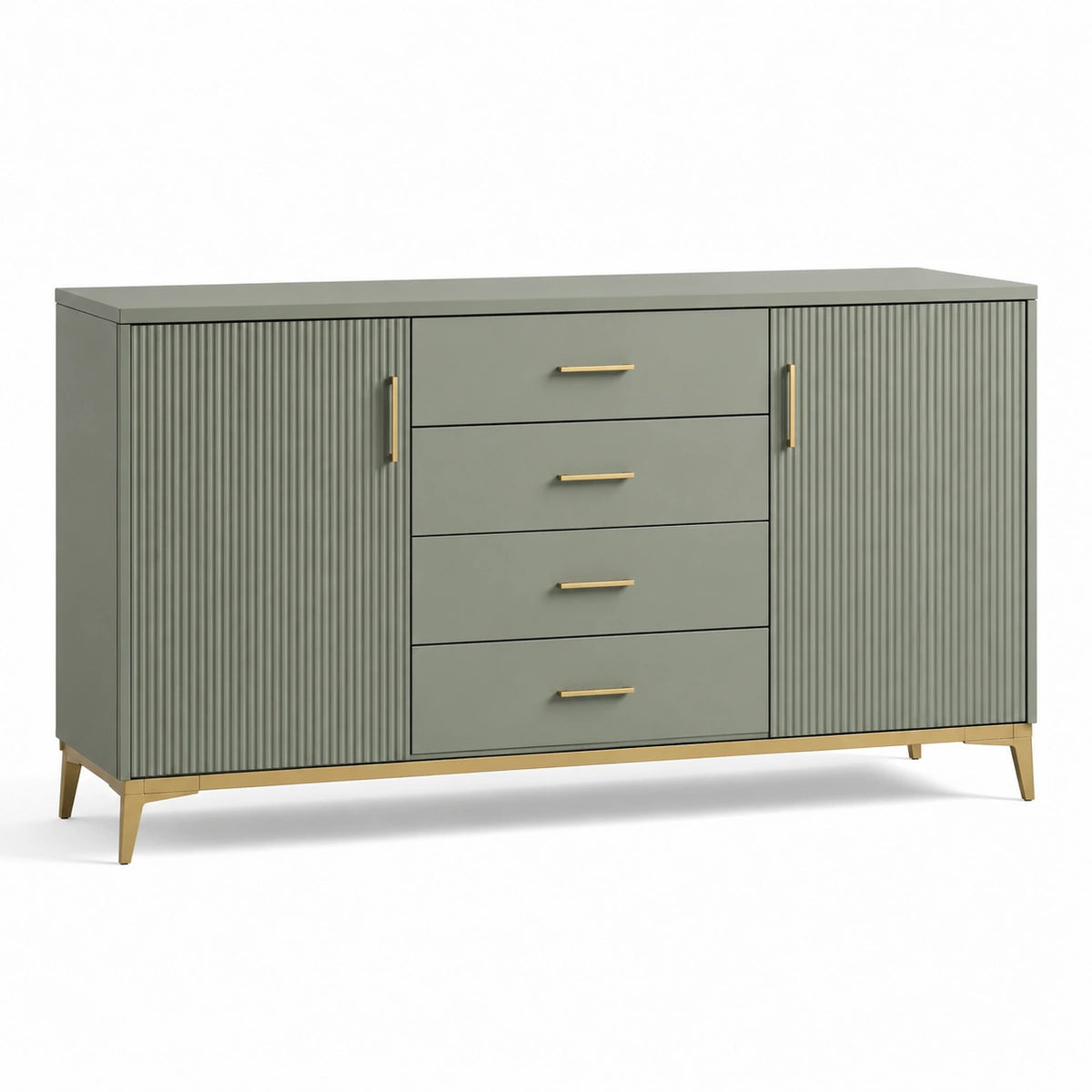Sideboard aus Holzwerkstoff, 160 × 40 × 90 cm, Graugrün mit goldfarbenen Metallakzenten
