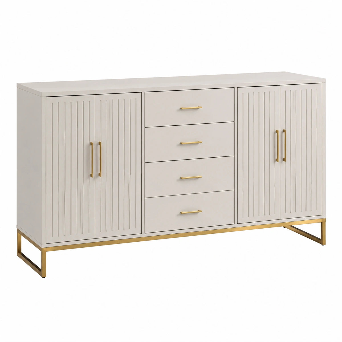 Sideboard 180 x 40 x 90 cm Beige/Gold mit 4 Schubladen und 4 Türen
