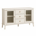Sideboard 140 x 40 x 85 cm in Creme mit Riffelglas und goldfarbenen Griffen