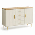 Sideboard 120 × 40 × 90 cm in Weiß, Naturholzoptik und Gold mit 4 Schubladen und 2 Türen