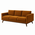 Cognacbraunes 3-Sitzer-Sofa im Retro-Stil, 210 × 85 × 82 cm, Cordbezug mit dunkelbraunen Holzfüßen