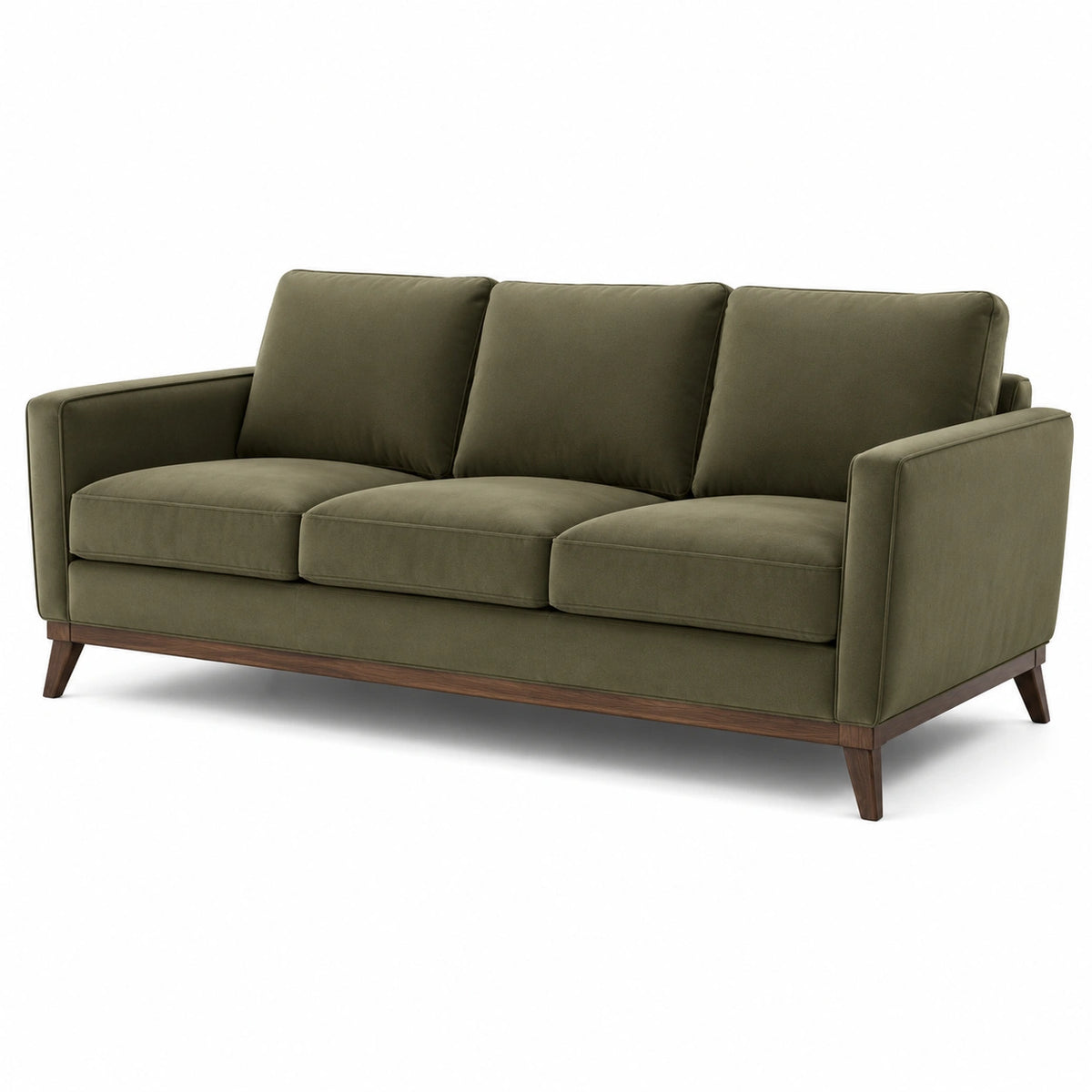 3-Sitzer-Sofa 220 x 90 x 85 cm in Olivgrün mit braunen Holzfüßen