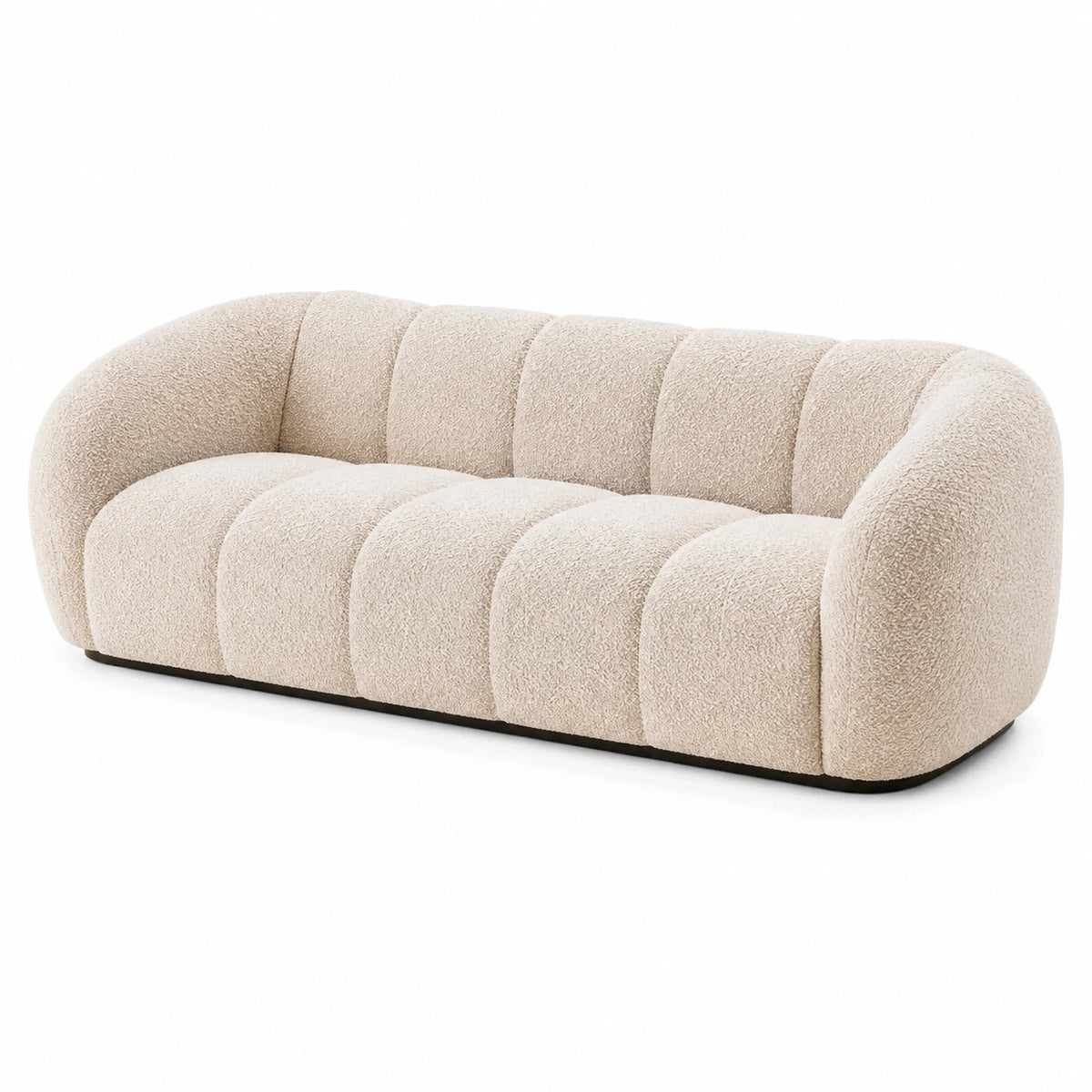 Bouclé-Sofa in Cremefarben mit schwarzen Füßen, 220 × 95 × 75 cm