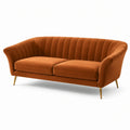 Retro 2-Sitzer-Sofa aus braunem Samt, 180 × 85 × 82 cm, mit goldfarbenen Metallfüßen