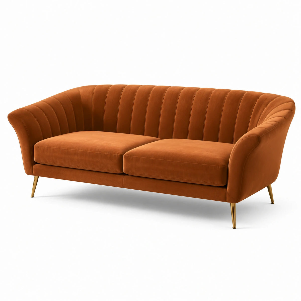 Retro 2-Sitzer-Sofa aus braunem Samt, 180 × 85 × 82 cm, mit goldfarbenen Metallfüßen